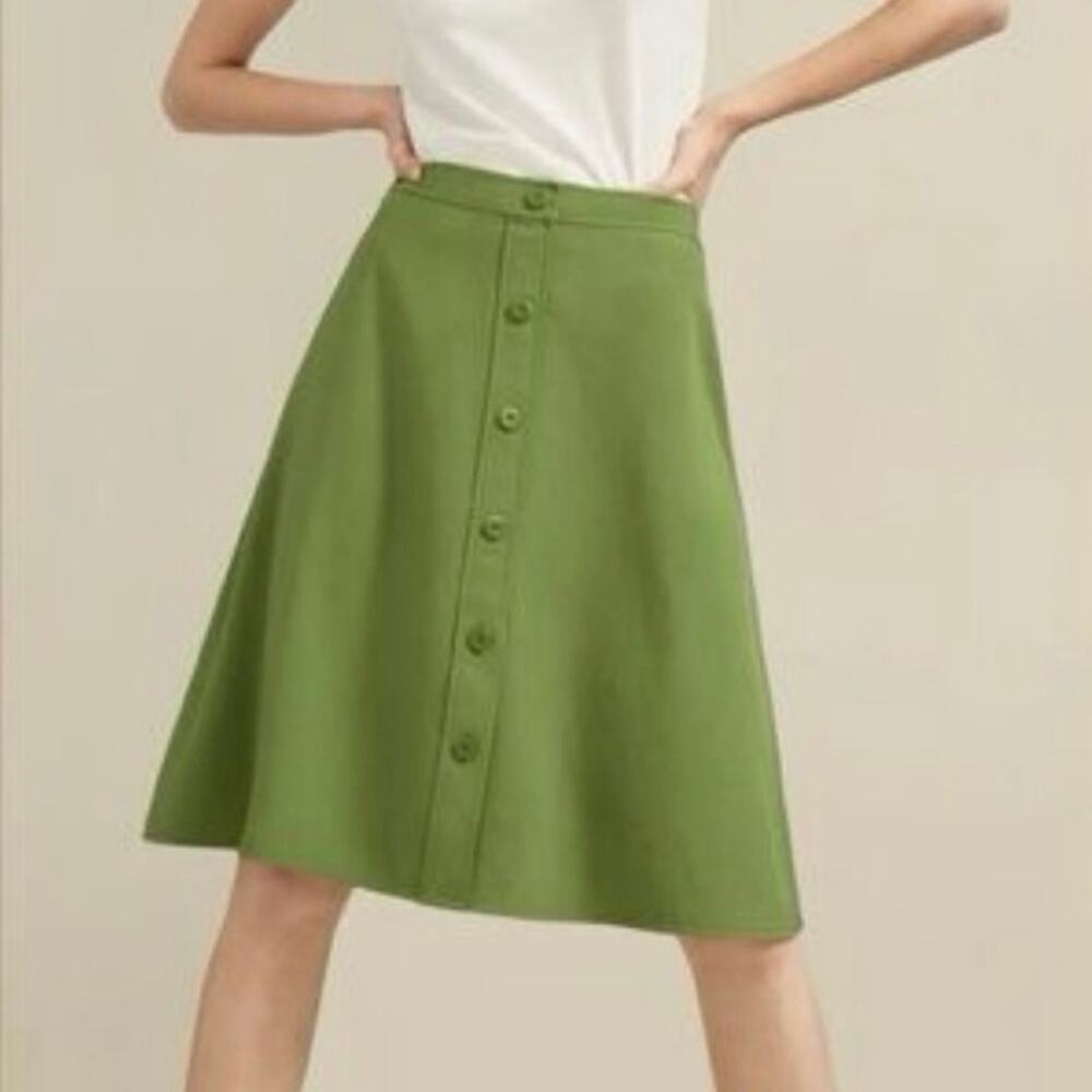 Everlane Green Button-Front Skirt